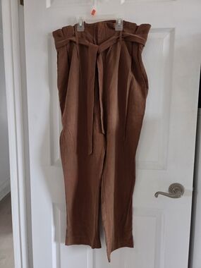 H&M Wide-Leg Paperbag Waist Pants in Chestnut Brown